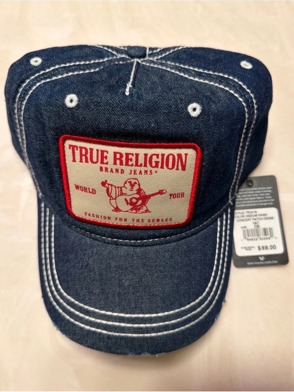 True Religion Denim Baseball Cap - Blue with Red Patch